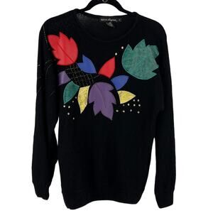 Vtg Work In Progress Knit Tunic Sweater 90's Sequins Leaves Silk Angora‎ Small